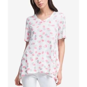 DKNY Womens Printed Draped T-Shirt Size L